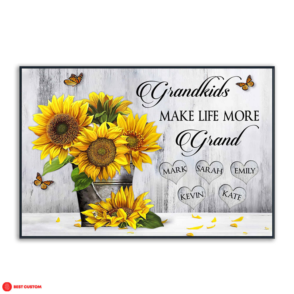 Grandkids Make Life More Grand, Sunflower - Personalized Canvas - Gift For Grandma