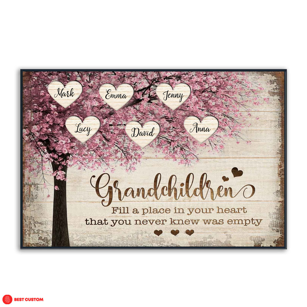 Grandchild Fill A Place In Your Heart, Tree - Personalized Canvas - Gift For Grandma