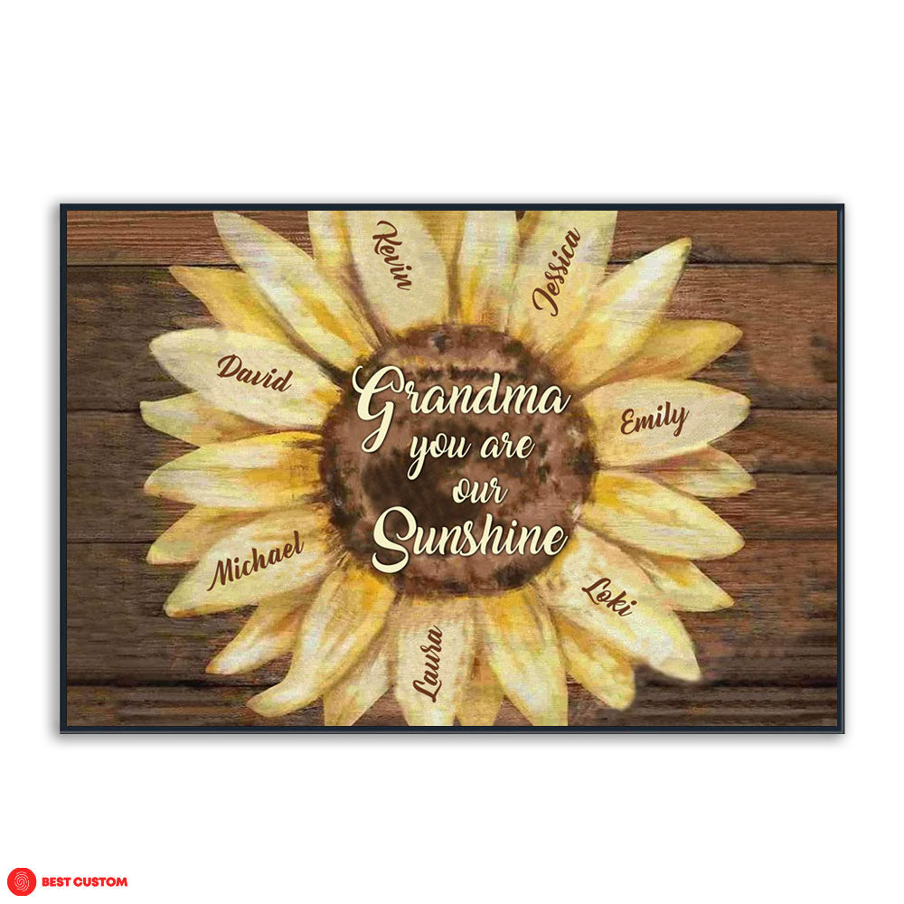 Grandma You Are Our Sunshine, Sunflower - Personalized Canvas - Gift For Grandma