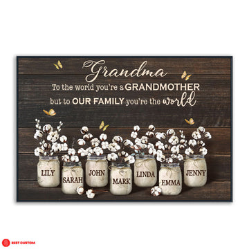 To Our Family You're The World - Personalized Canvas - Gift For Grandma