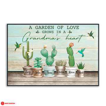 A Garden Of Love, Cactus - Personalized Canvas - Gift For Grandma