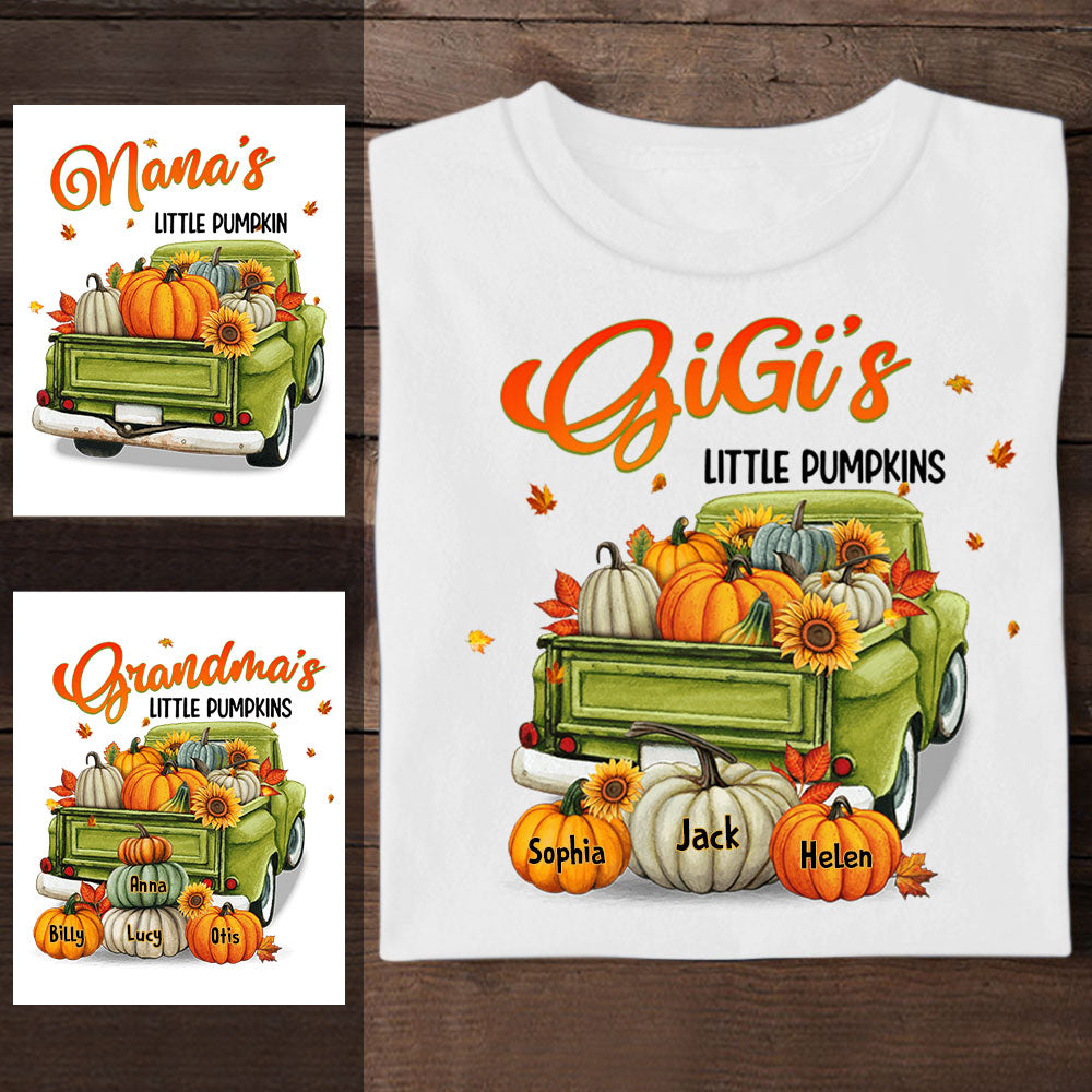 Grandma With Grandkids Fall Season Green Truck Personalized Apparel Gift For Grandma