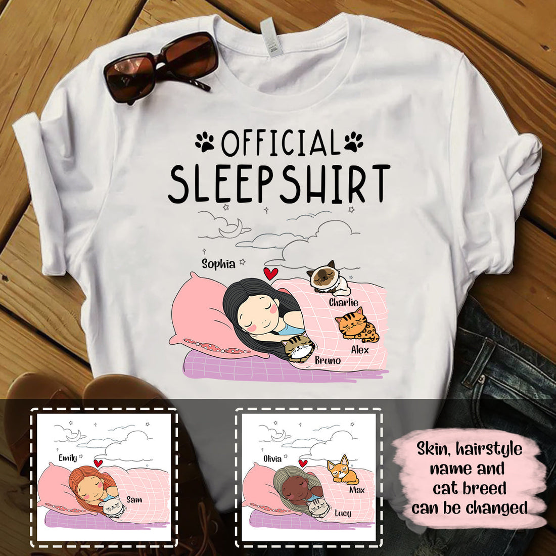 Sleeping Dog And Cat Sleep Shirt Personalized Apparel