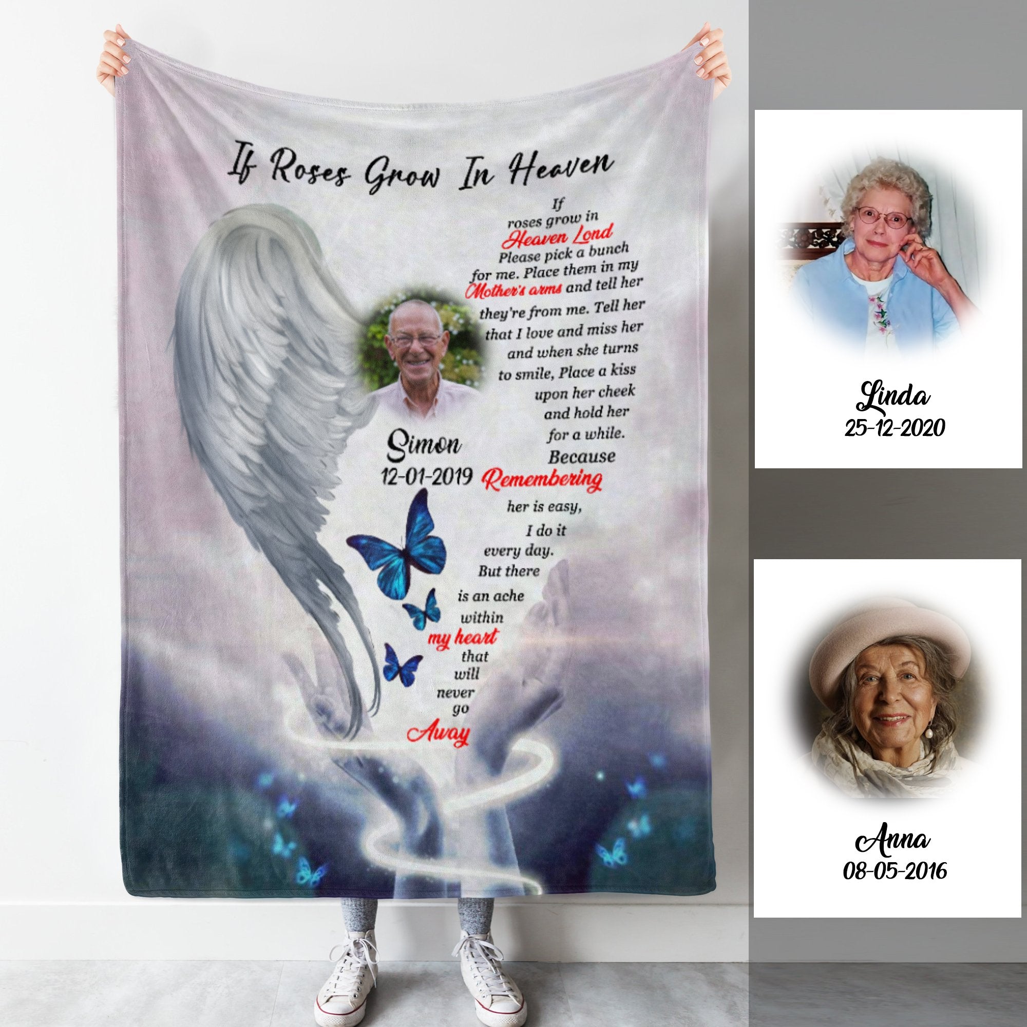 Angel Wings Hands Up Butterflies Lost You Photo Blanket Memorial Gift