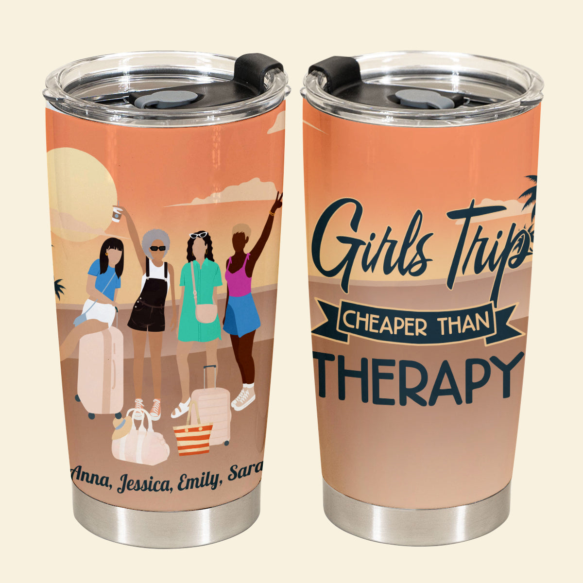 Girls Trip Cheaper Than Therapy - Personalized Tumbler - Gift For Bestie, Friends, Travel, Summer Vacation