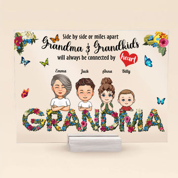 Grandma And Grandkids Will Always Be Connected By Heart - Personalized Acrylic Plaque - Birthday Mother's Day For Grandma Acrylic Plaque - Gift For Grandma