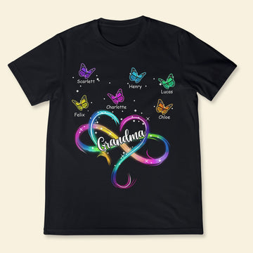 Infinity Heart Colorful Butterflies Grandma Mom - Personalized Apparel - Gift For Mom, Grandma