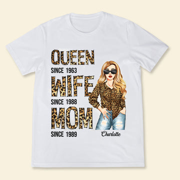 Queen Wife Mom Leopard Woman Custom Apparel Gift For Mom