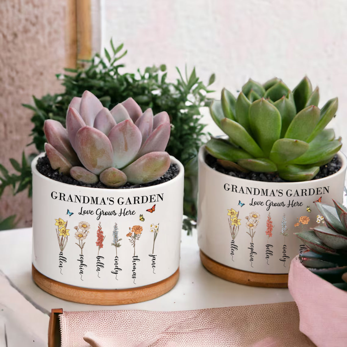 Custom Grandma's Garden Plant Pot and Vase, Gift for Mom, Personalized Birth Flower Pots, Grandma Gifts, Outdoor Planter, Birthday Gift, Family Art