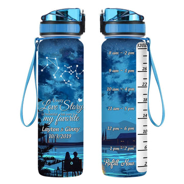 Our Story Began This Night - Personalized Water Tracker Bottle - Gift For Couple