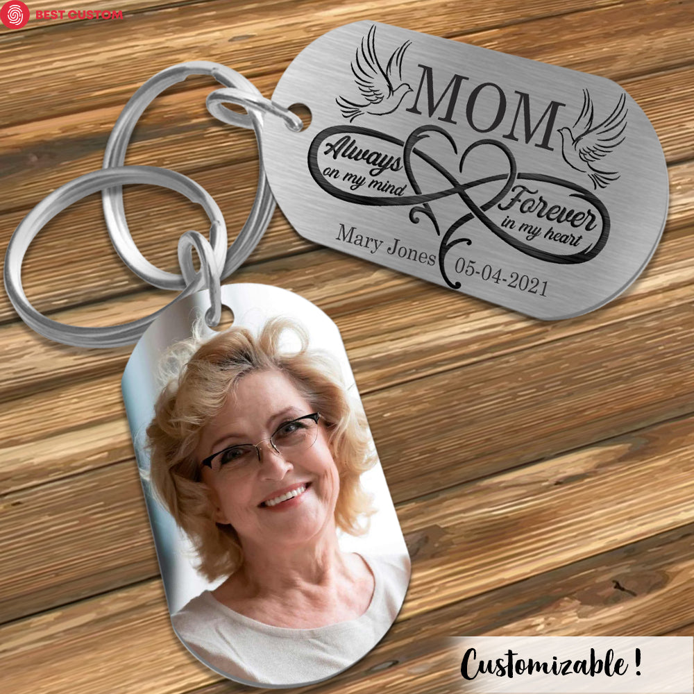 You Left My World Custom Photo Stainless Steel Keychain Memorial