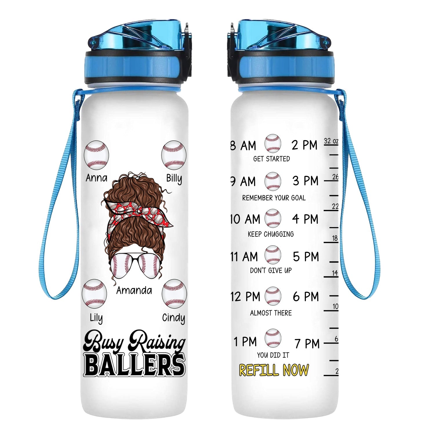 Mom Busy Raising Ballers - Personalized Water Tracker Bottle - Gift For Mom