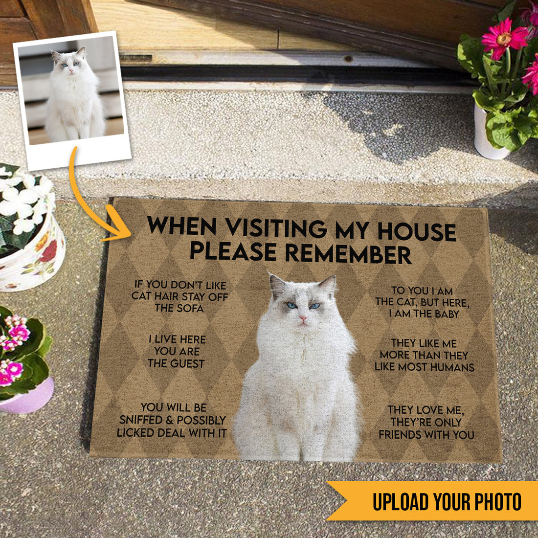 When Visiting My House Please Remember Cat Indoor And Outdoor Upload Photo - Personalized Doormat - Cat , Gifts For Cat Lovers