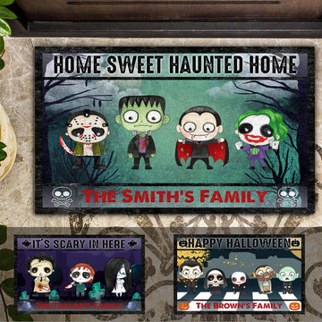 Happy Halloween Family Home Sweet Haunted Home Horror Character Personalized Doormat