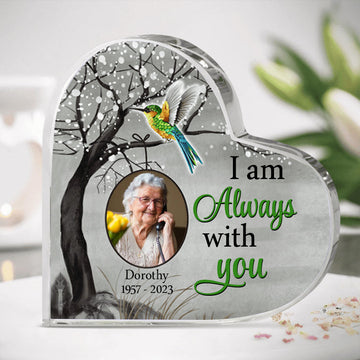 Hummingbird I Am Always With You Upload Photo Heart Shaped Acrylic Plaque - Memorial