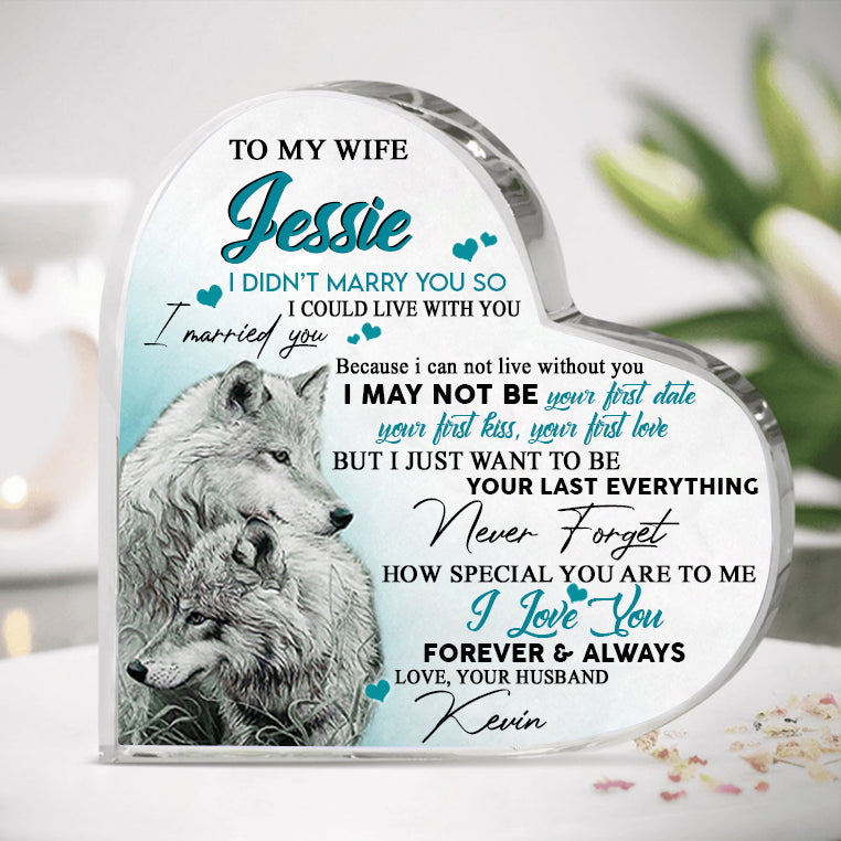 Wolf To My Wife Never Forget How Special You Are To Me Personalized Heart Shaped Acrylic Plaque - Gift For Wife