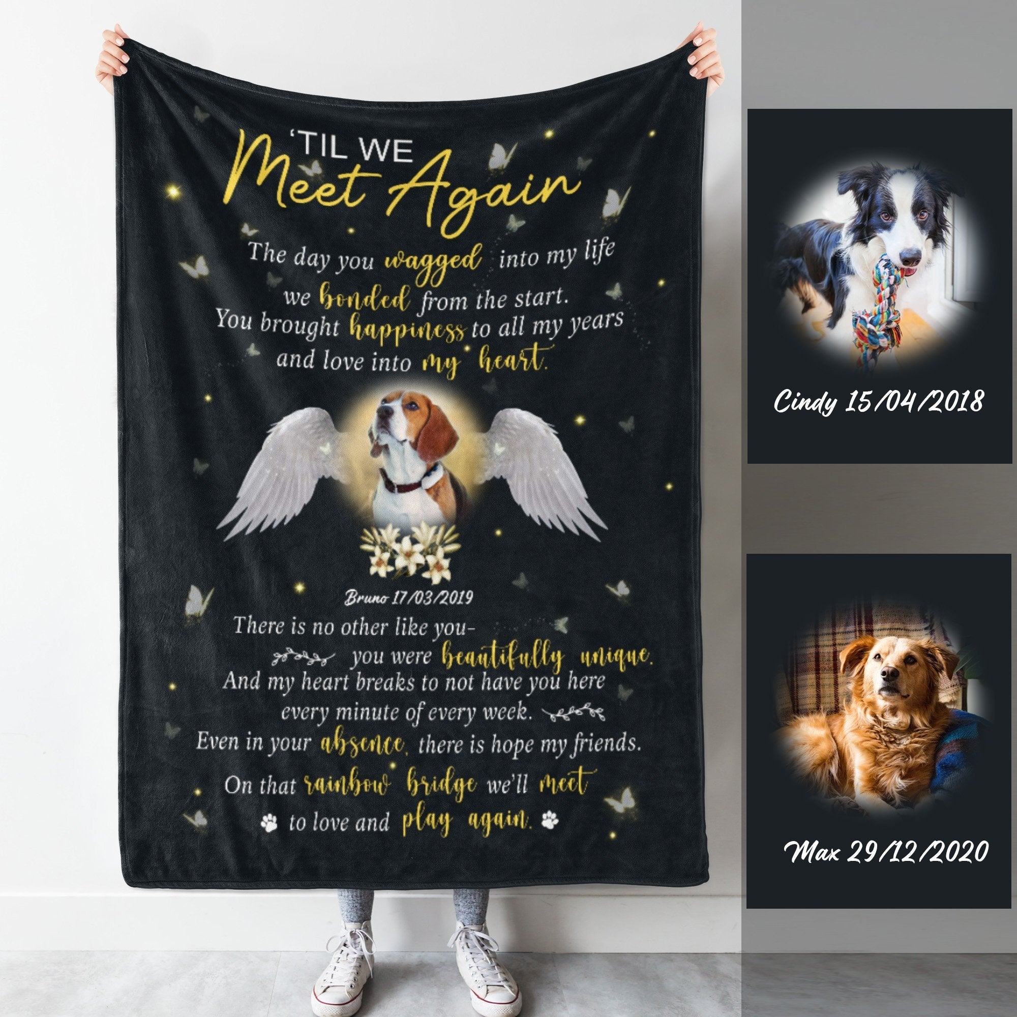 Upload Photo, Until We Meet Again Dog Memorial Personalized Fleece Blanket