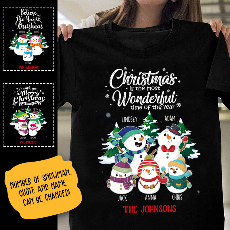 Personalized T Shirt, Hoodie, Sweatshirt Snowman Family We Wish You A Merry Christmas And A Happy New Year For Family Member