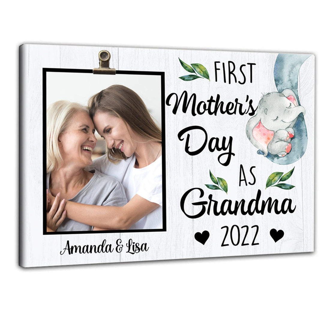 Elephants First Mother's Day As Grandma - Personalized Photo Canvas - Gift For Mom