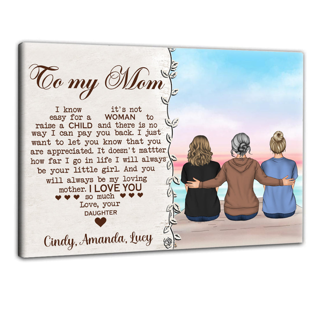 Mother Daughter To My Mom I Love You - Personalized Canvas - Gift For Mom