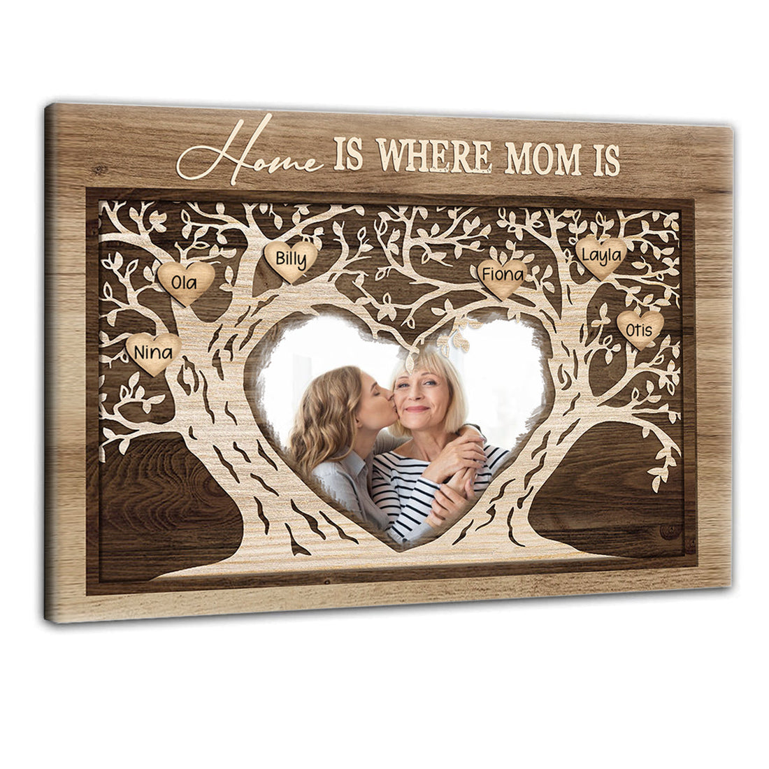 Tree Heart Home Is Where Mom Is - Personalized Photo Canvas - Gift For Mom