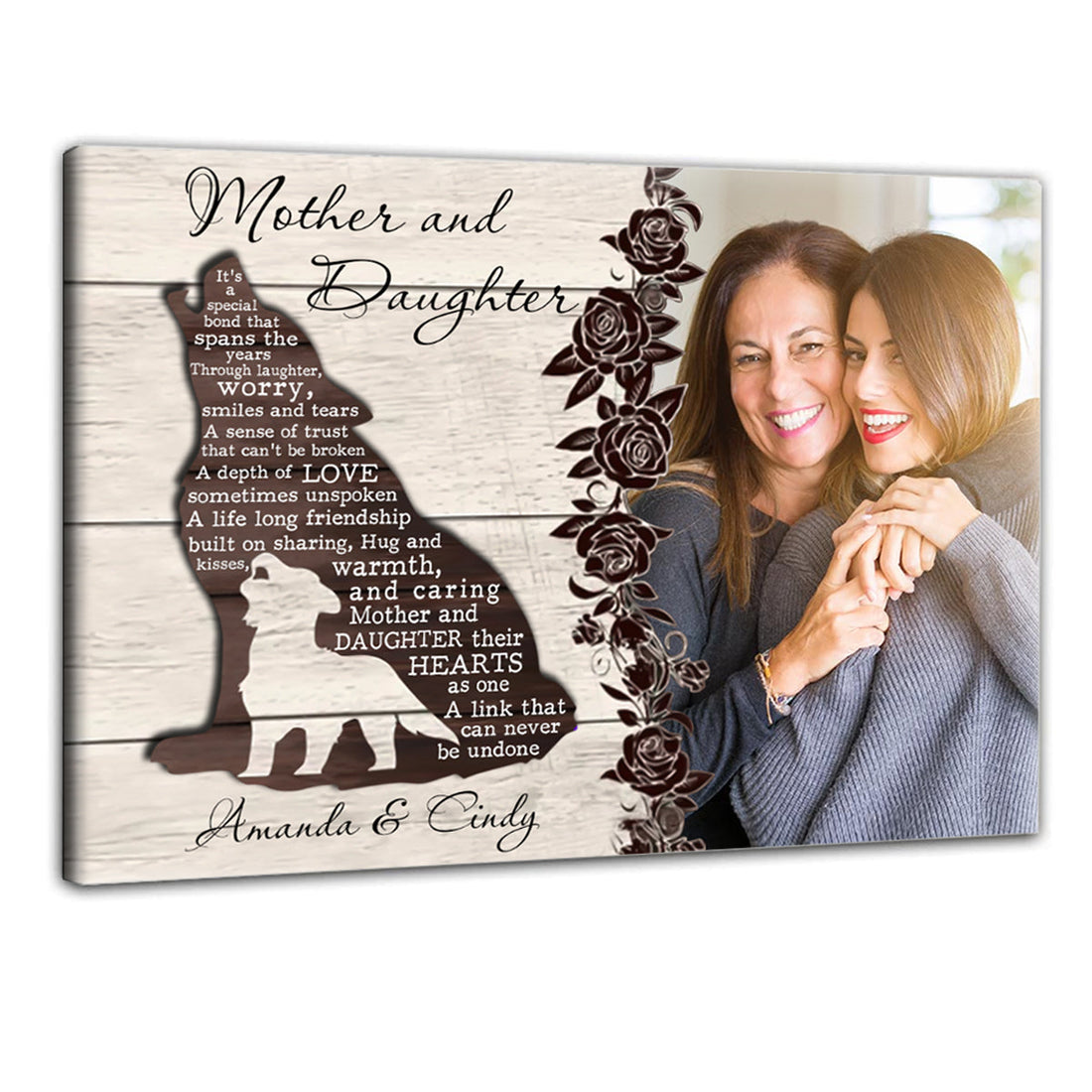 Wolf Mother And Daughter It's A Special Bond That - Personalized Photo Canvas - Gift For Mom