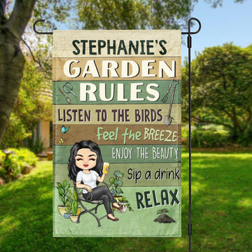 Garden Rules Enjoy The Beauty - Personalized Flag - Gardening