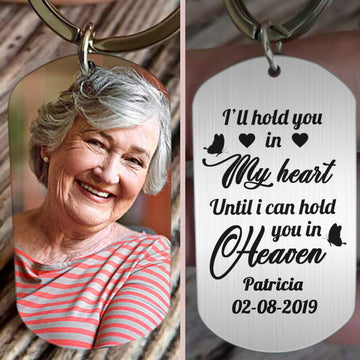 Hold You In My Heart Upload Photo Stainless Steel Keychain Memorial