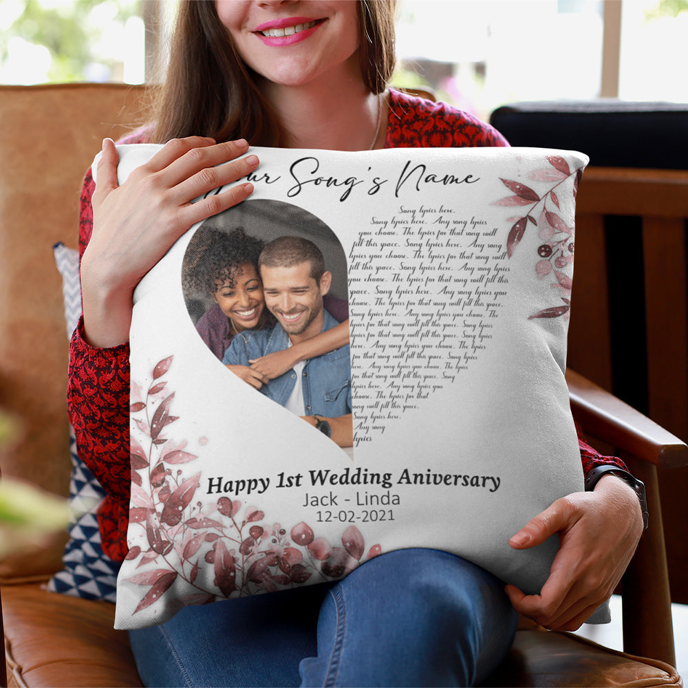 Gift For Couple Pillow, Personalized Heart Song Lyrics For Special Moment