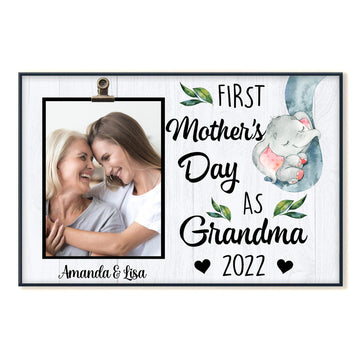 Elephants First Mother's Day As Grandma - Personalized Photo Canvas - Gift For Mom