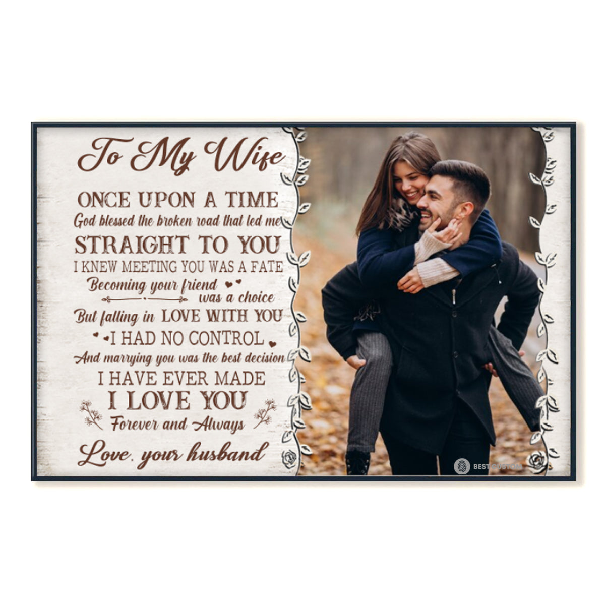 To My Wife God Blessed The Broken Road That Led Me Straight To You - Personalized Photo Canvas - Gift For Couple