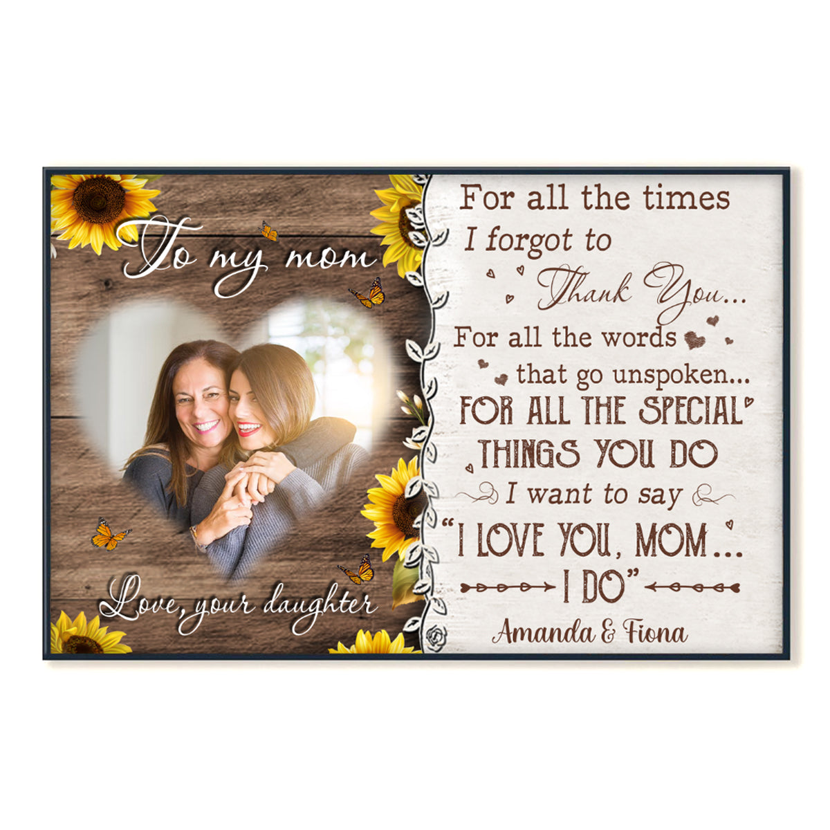 Sunflower To My Mom For All The Time - Personalized Photo Canvas - Gift For Mom