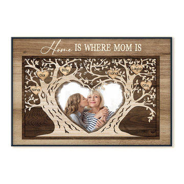 Tree Heart Home Is Where Mom Is - Personalized Photo Canvas - Gift For Mom