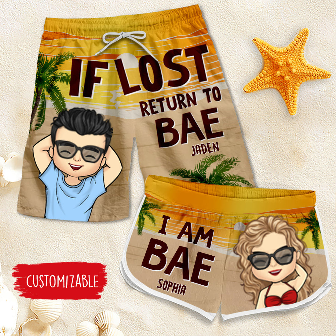 Return To Bae, I'm Bae - Personalized Couple Beach Shorts - Gift For Couples, Husband Wife