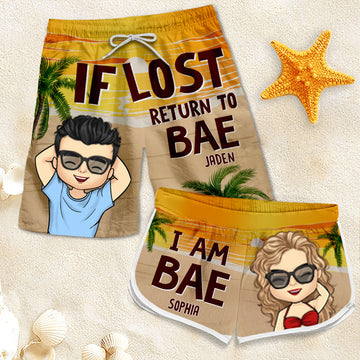 Return To Bae, I'm Bae - Personalized Couple Beach Shorts - Gift For Couples, Husband Wife