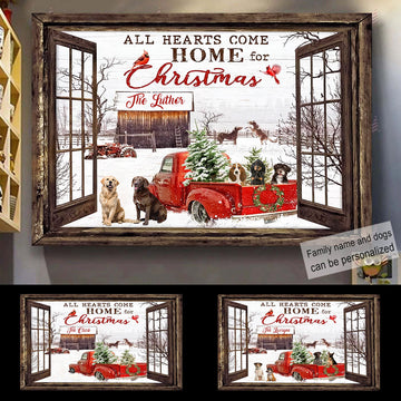 Sitting dog, Faux Window All Heart Come Home For Christmas Personalized Canvas