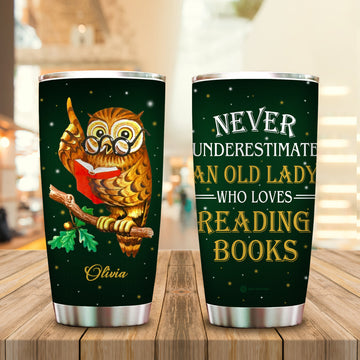 Owl Old Lady Who Loves Reading Books - Personalized Tumbler - Book