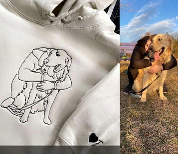 Custom Embroidered Dog Dad Hoodie with Portrait from Photo, Embroidered Photo Hoodie, Outline Embroidered Hoodie, Portrait Hoodie