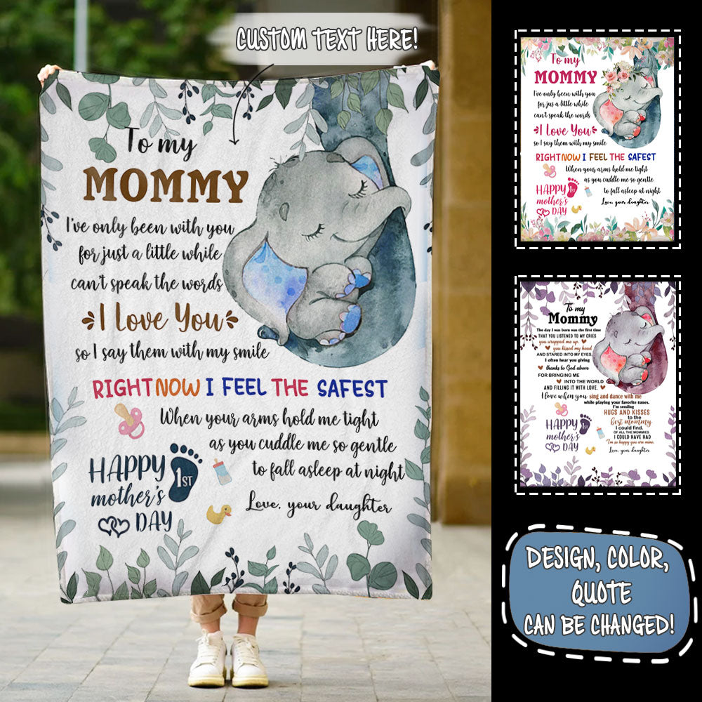 First Mother Day Elephant Right Now I Feel The Safest Personalized Fleece Blanket