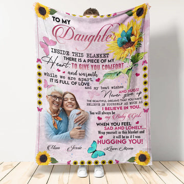 Gift For Daughter Blanket, To My Daughter Butterfly Sunflower You Will Always Be My Baby Girl - Love From Mom