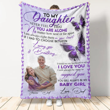 Gift For Daughter Blanket, Purple Butterfly To My Daughter Never Feel That You Are Alone - Love From Dad Live Preview