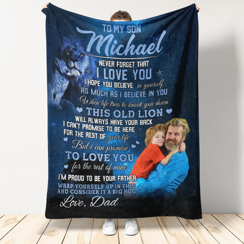 Gift For Son Blanket, to My Son I'm Proud to Be Your Father from Lion Dad Blanket Gift for Son