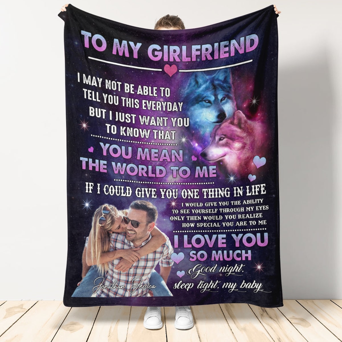 Best Valentine Gift For Girlfriend, Wolf Couple To My Girlfriend You Mean The World To Me - Love From Boyfriend