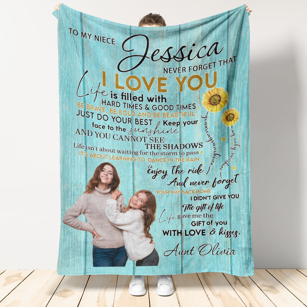 Gift For Niece Blanket, Aunt Gift For Niece Sunflowers Keep Your Face To The Sunshine Printed Blanket