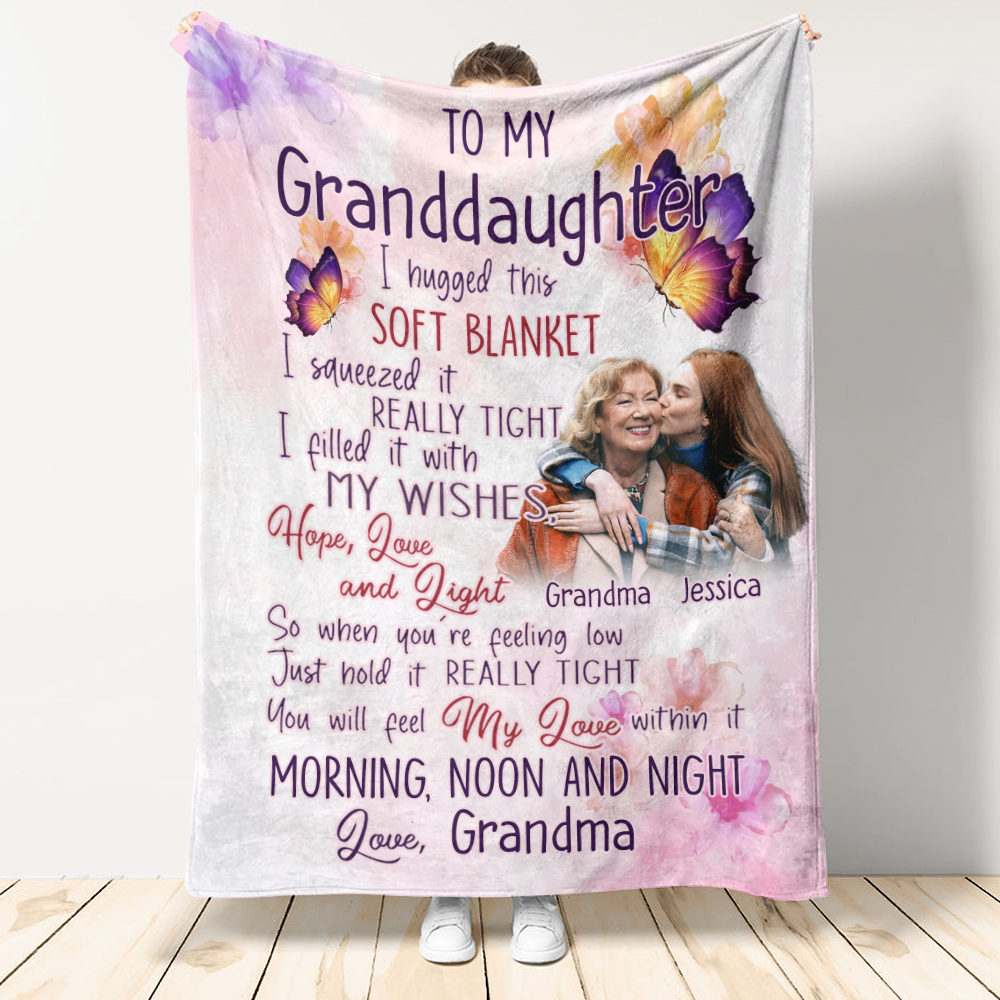 Butterfly I Hugged This Soft Blanket - Personalized Blanket - Gift For Granddaughter