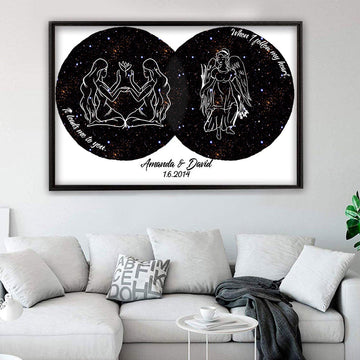 Zodiac Couple Star Signs Custom Canvas Gift For Couple