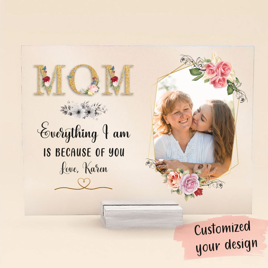 Mom, Everything I am Is Because Of You - Personalized Acrylic Plaque - Mother's Day, Loving, Birthday Gift For Mothers, Mama, Daughter