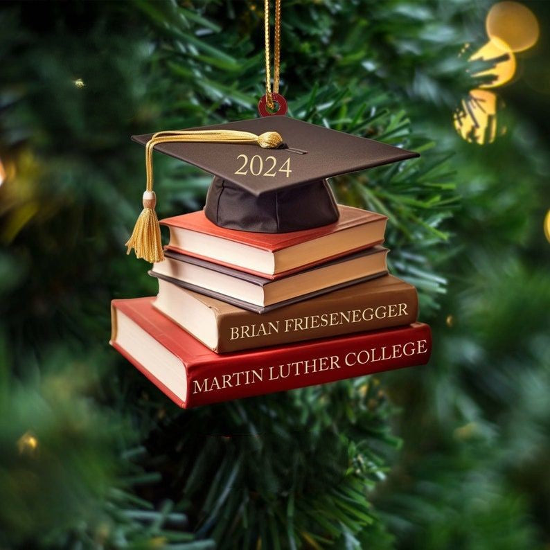 Personalized Graduation Cap Ornament With Books, Class of 2024 Graduation Ornament, High School Graduation Gifts, Custom Graduation Ornament