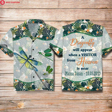 A Dragonfly Will Appear When A Visitor From Heaven Is Near - Personalized All Over Print Hawaiian Shirt - Memorial