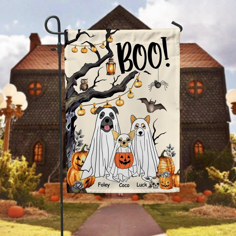 Ghost Dog Boo Halloween - Personalized Garden Flag, Gift For Dog Lovers, Home Decor For Halloween, Personalized Pet Yard Flag